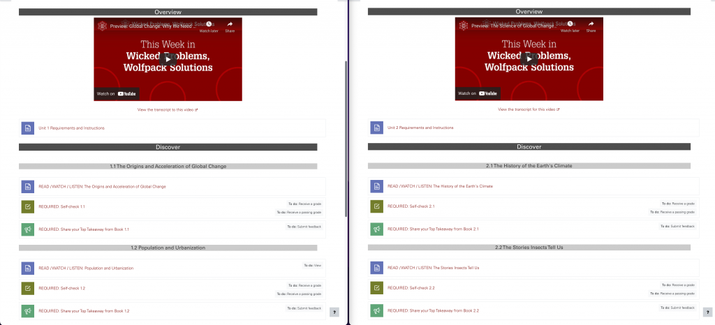 Consistent structure can be seen in these two Moodle modules