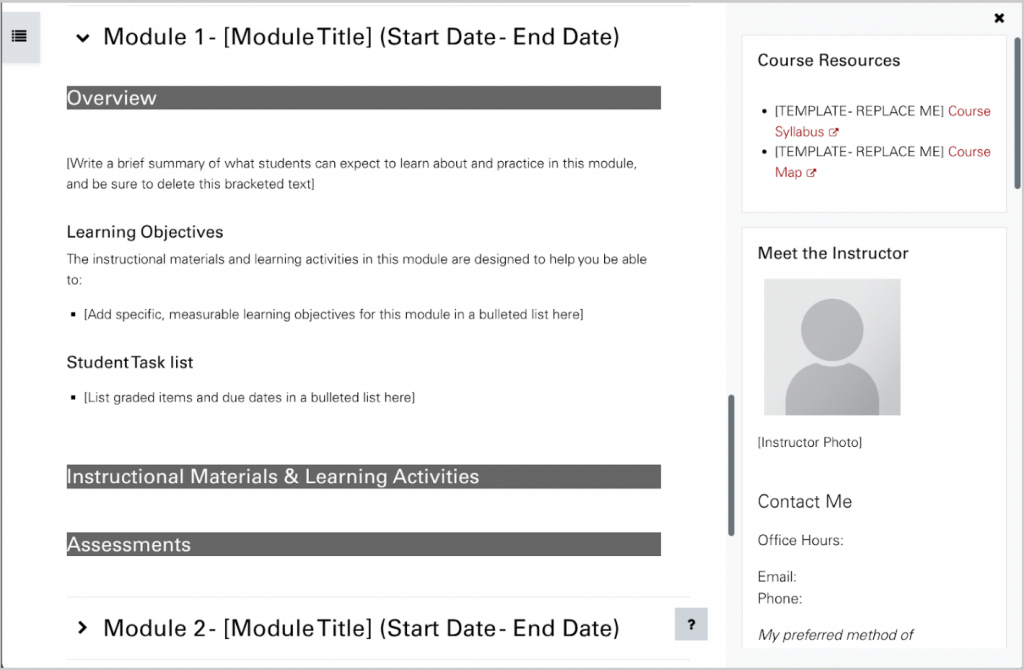 Material on Moodle for student use. Source: Moodle