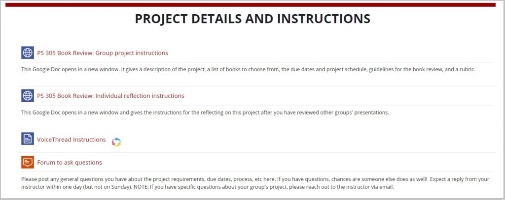 Screenshot of project details and instructions section