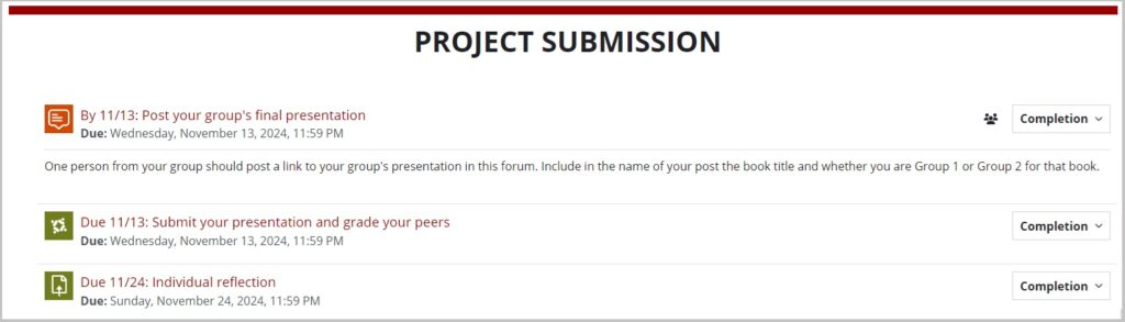 screenshot of project submission section