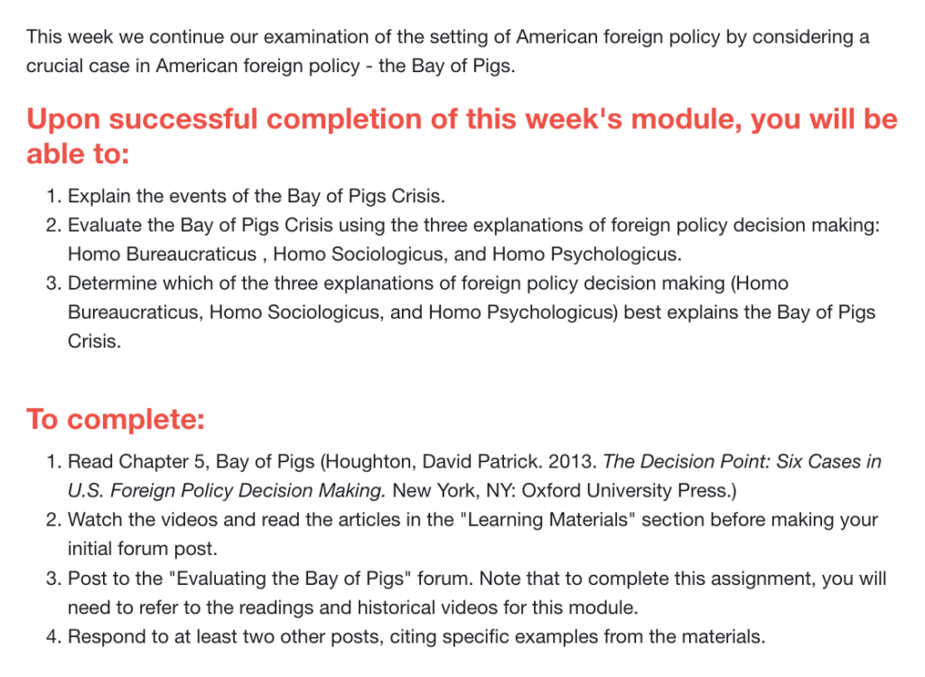 A numbered list in a module introduction explains what to do with instructional materials and in what order to support the learning activities.