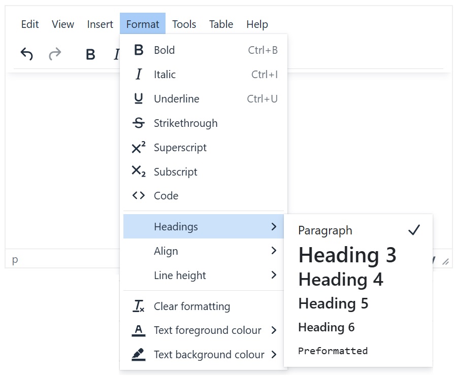 Screenshot of where to find heading styles in Moodle as described in article text.