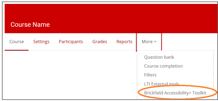 Screenshot of the steps described in the text for finding the toolkit in Moodle